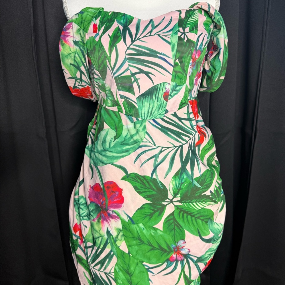 Tropical Floral Strapless Dress